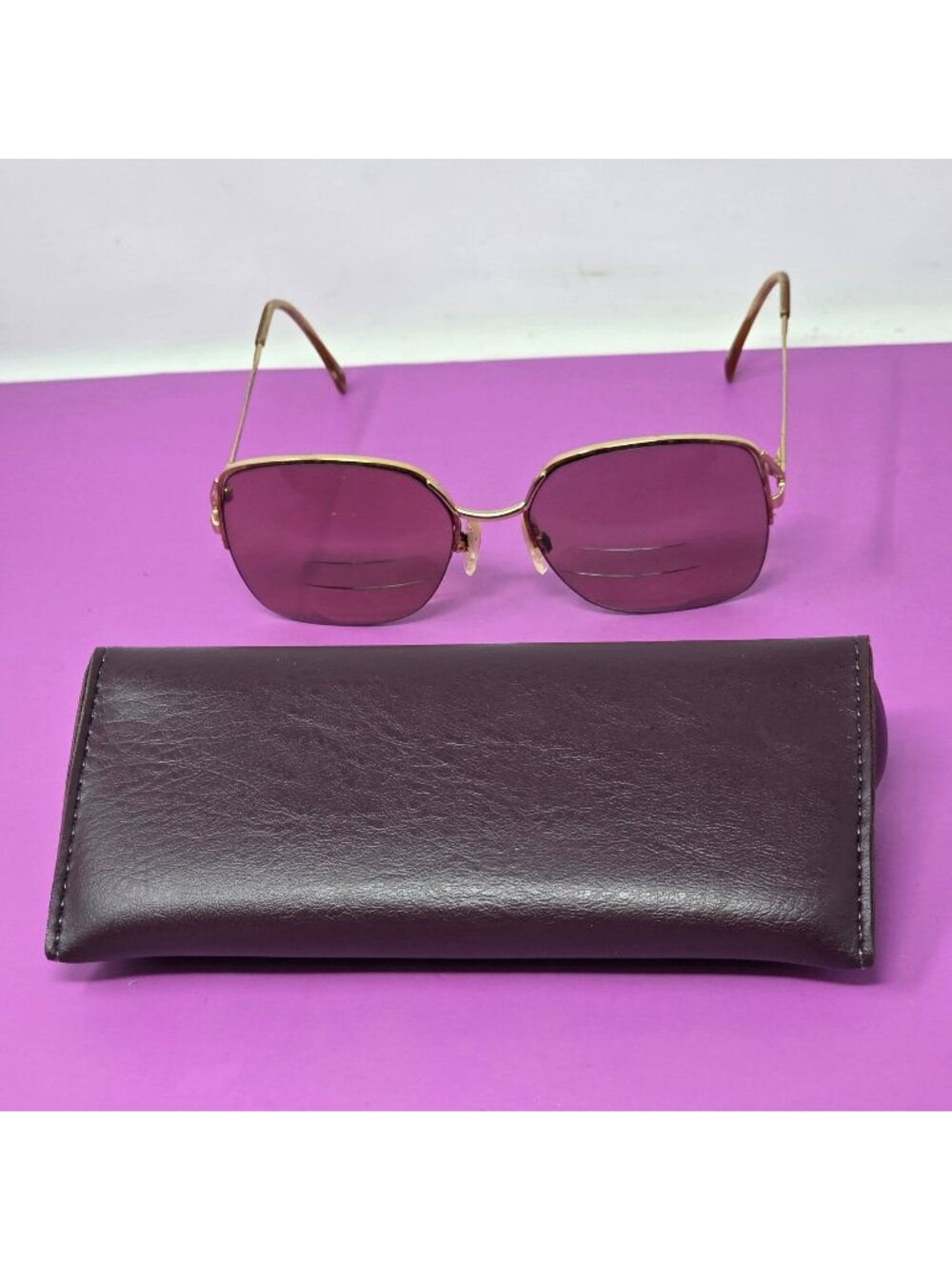 Vintage CÉBÉ Italy Bifocal Sunglasses‎ Gold Tone Brown Gradient Frames Retro